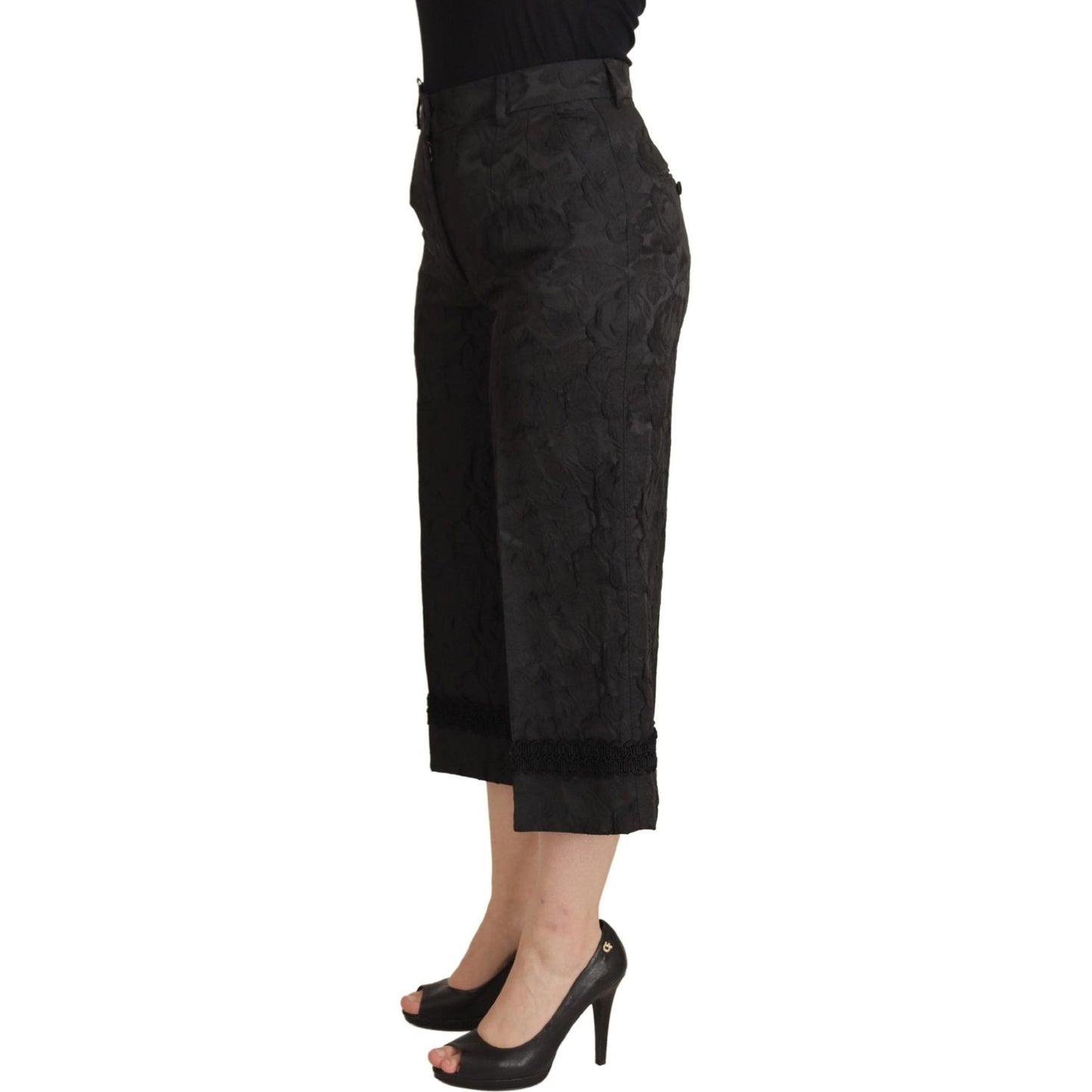 Dolce & Gabbana Black Brocade Cropped High Waist Pants