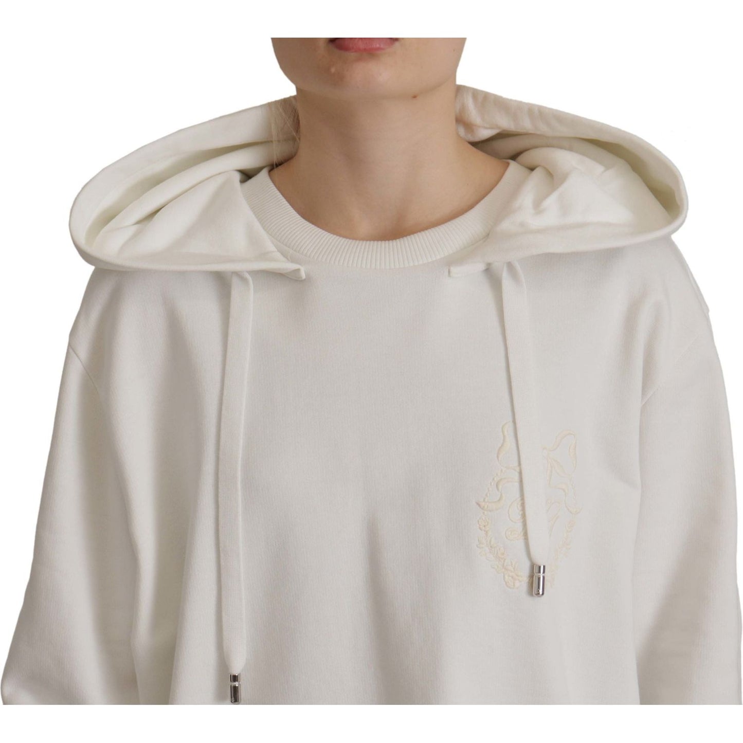 Dolce & Gabbana White Hoodie Pullover Embroidered Sweater