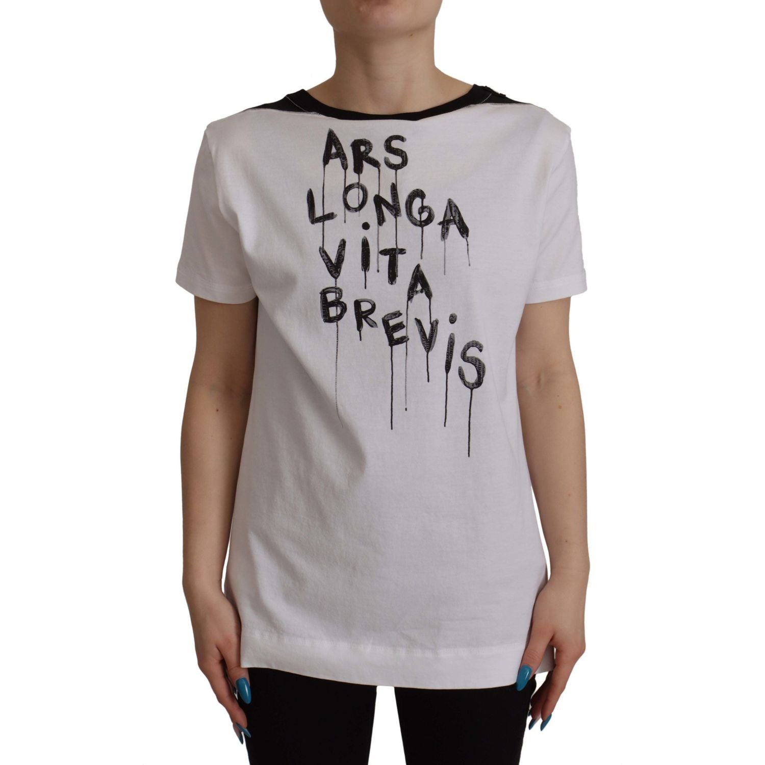 Dolce & Gabbana White Slogan Print Round Neck Cotton  T-shirt