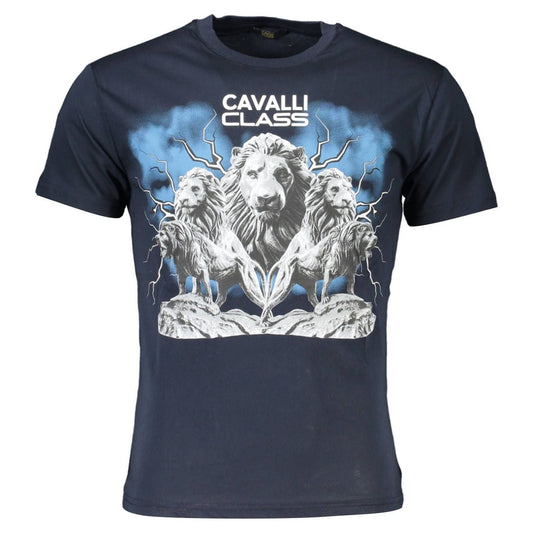 Cavalli Class Blue Cotton Men T-Shirt Cavalli Class