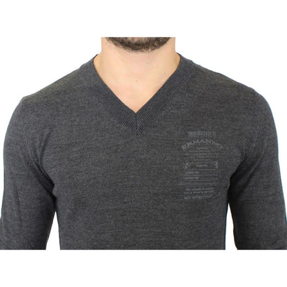 Ermanno Scervino Gray Wool Blend V-neck Pullover Sweater