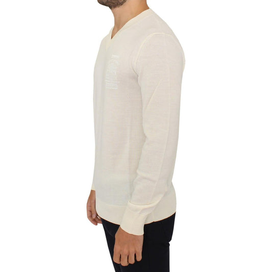 Ermanno Scervino Off-White V-Neck Wool Blend Pullover Ermanno Scervino