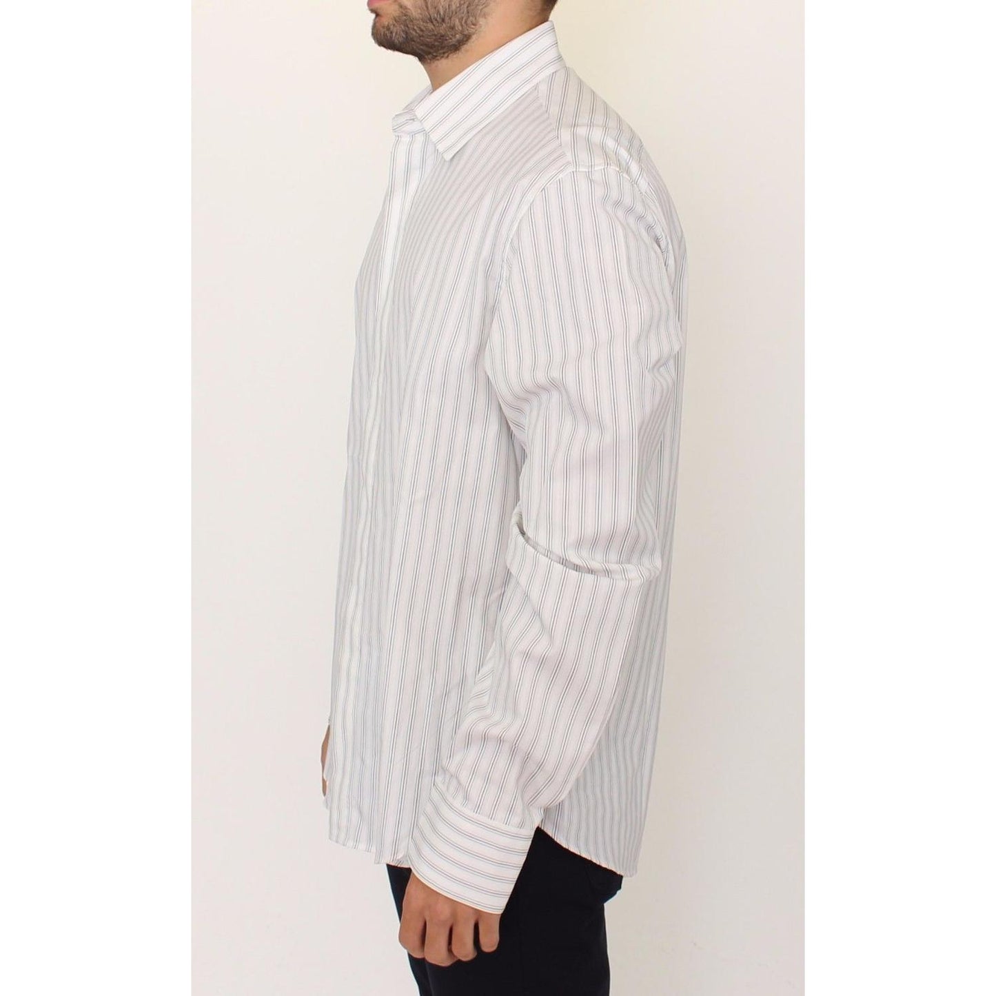 Ermanno Scervino White Black Striped Regular Fit Casual Shirt
