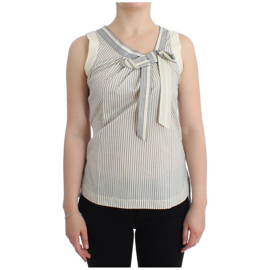 Ermanno Scervino Chic Striped Cotton-Silk Bow Top Ermanno Scervino