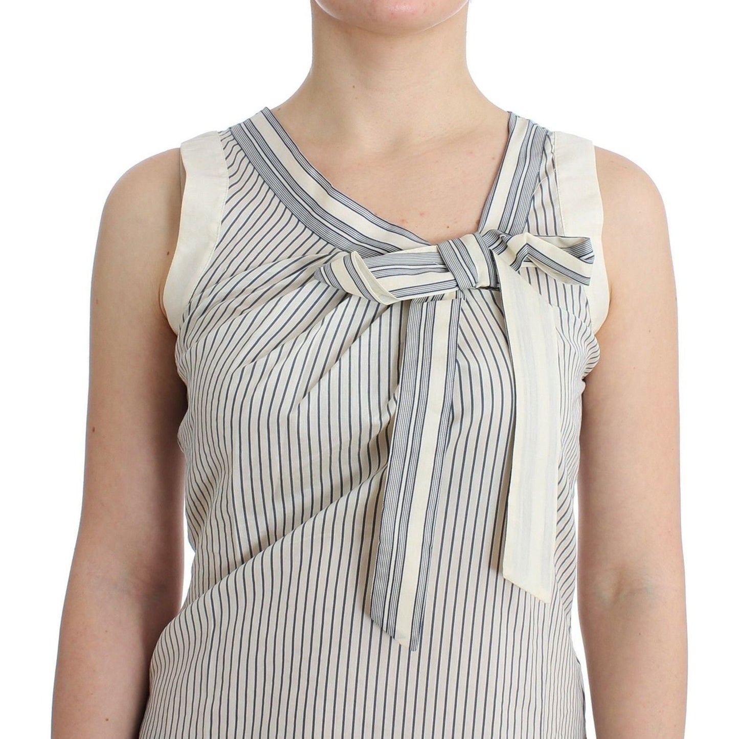 Ermanno Scervino Chic Striped Cotton-Silk Bow Top Ermanno Scervino