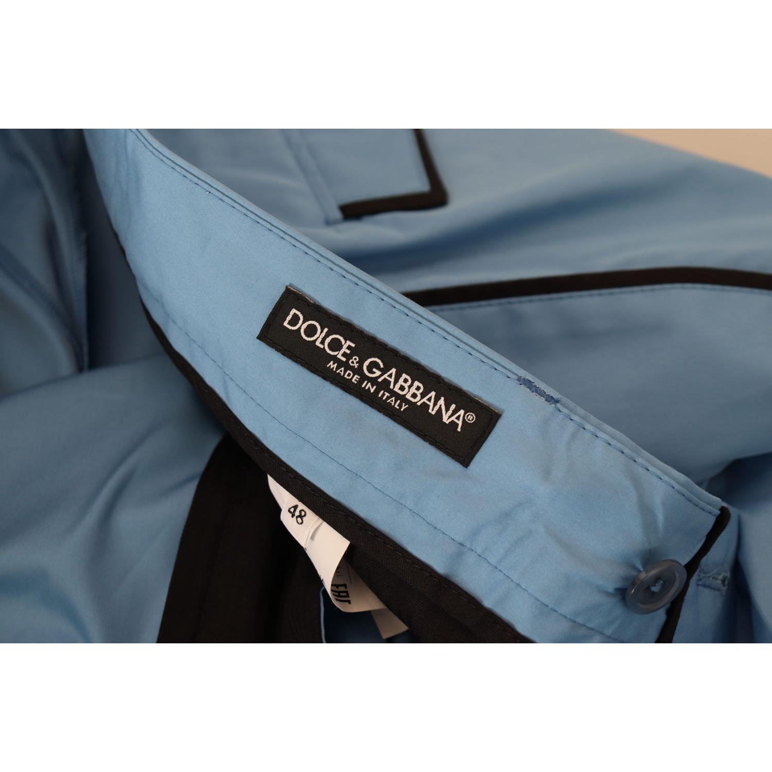 Dolce & Gabbana Blue Cotton Silk Trousers Chinos Pants