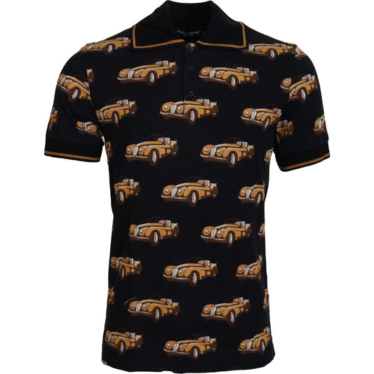 Dolce & Gabbana Elegant Car Print Polo T-Shirt in Black MAN T-SHIRTS Dolce & Gabbana