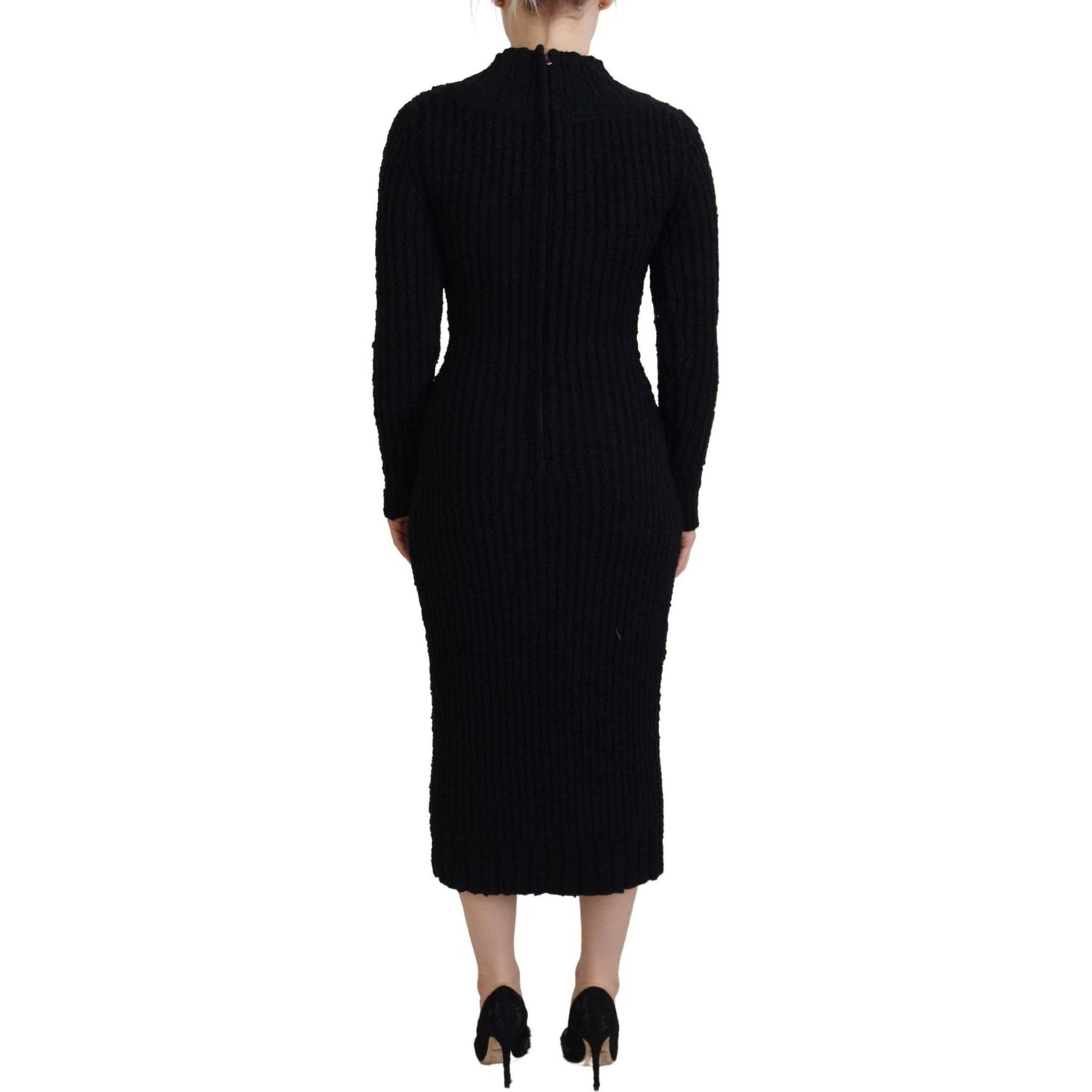 Dolce & Gabbana Black Wool Knitted Sheath Sweater Dress