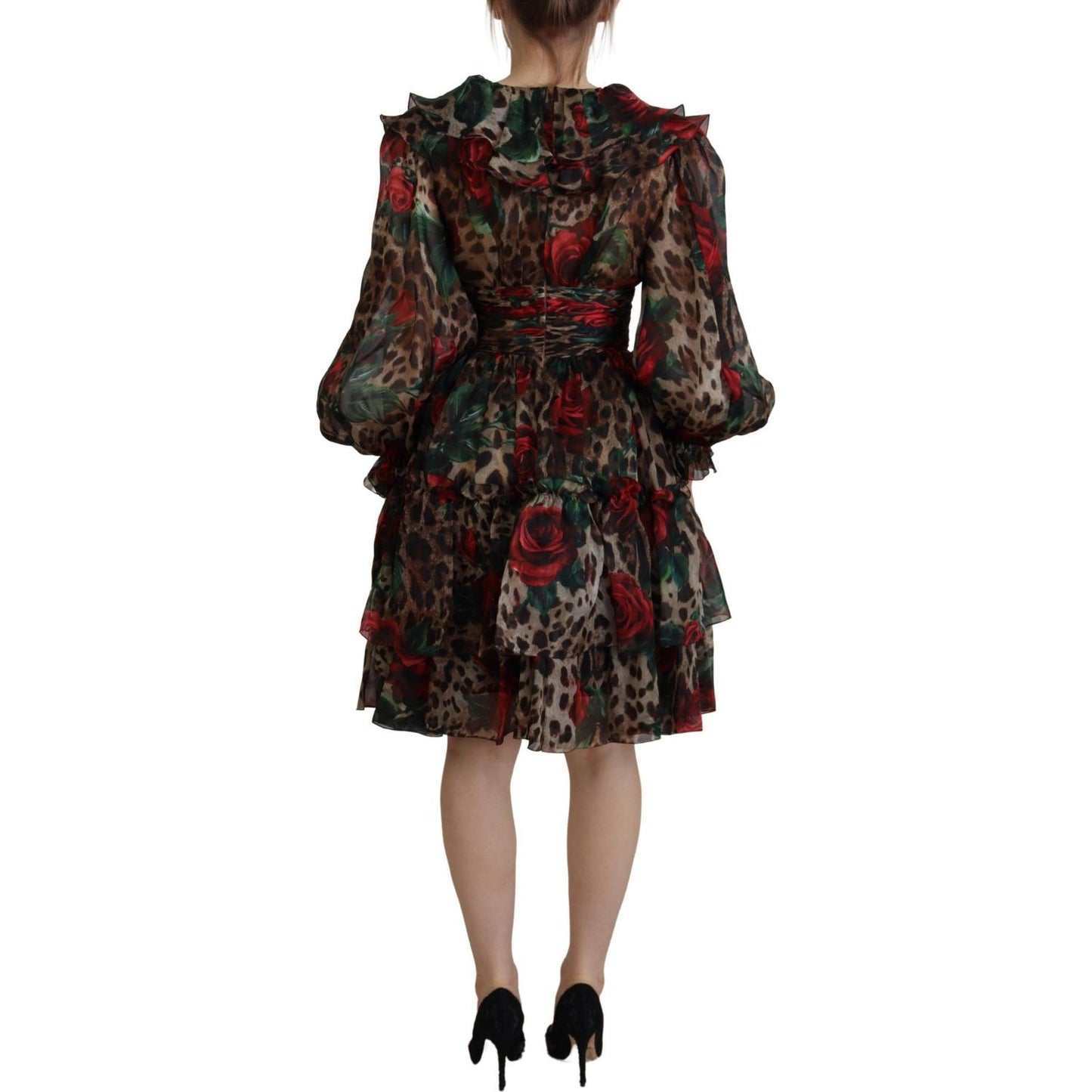 Dolce & Gabbana Silk Leopard Print & Red Roses Dress WOMAN DRESSES Dolce & Gabbana