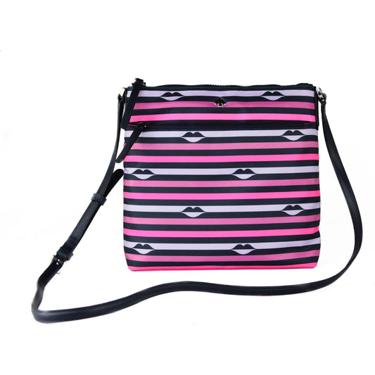 Kate Spade Jae Nylon Leather Flat Pink Striped Multi Crossbody HandBag Purse Kate Spade