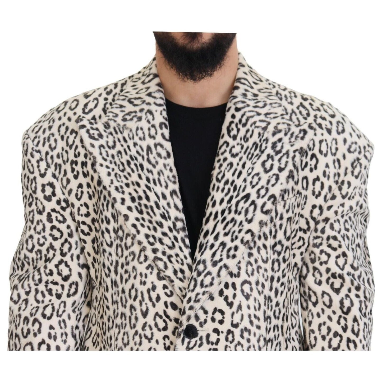 Dolce & Gabbana White Leopard Single Breasted Coat Blazer