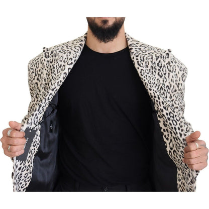Dolce & Gabbana White Leopard Single Breasted Coat Blazer