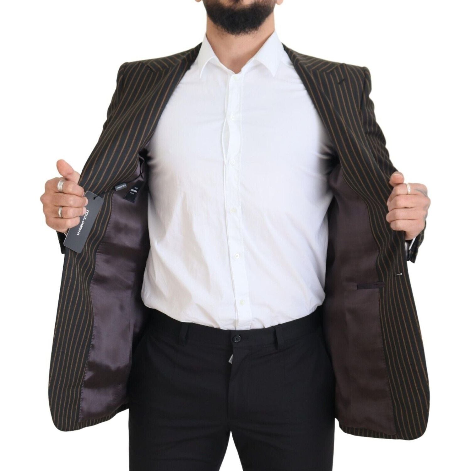 优雅条纹羊毛混纺修身西装外套