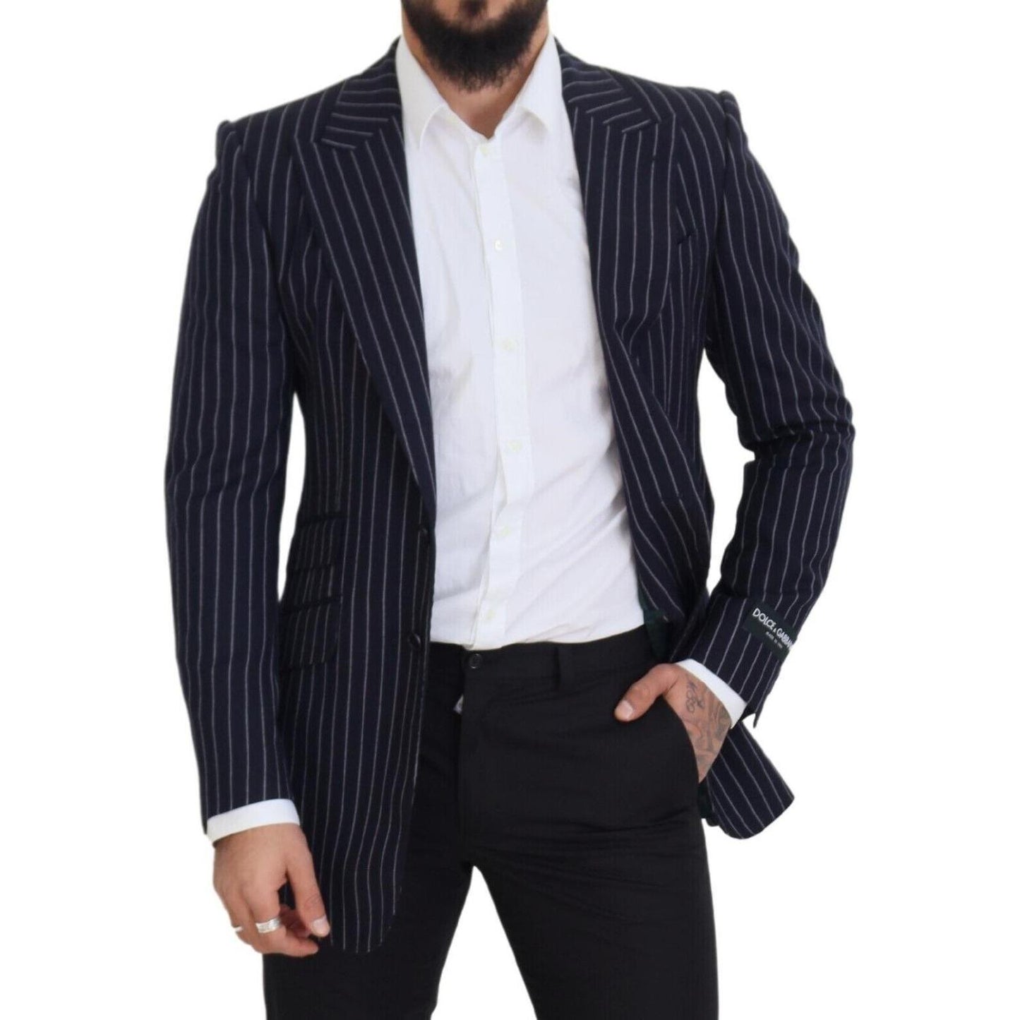 Dolce & Gabbana Elegant Navy Slim Fit Wool Blazer Dolce & Gabbana