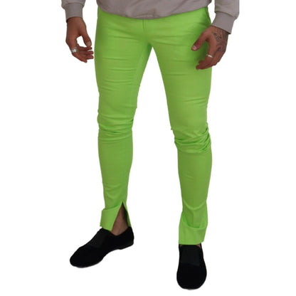 Dolce & Gabbana Light Green Cotton Skinny Men Trousers Pants