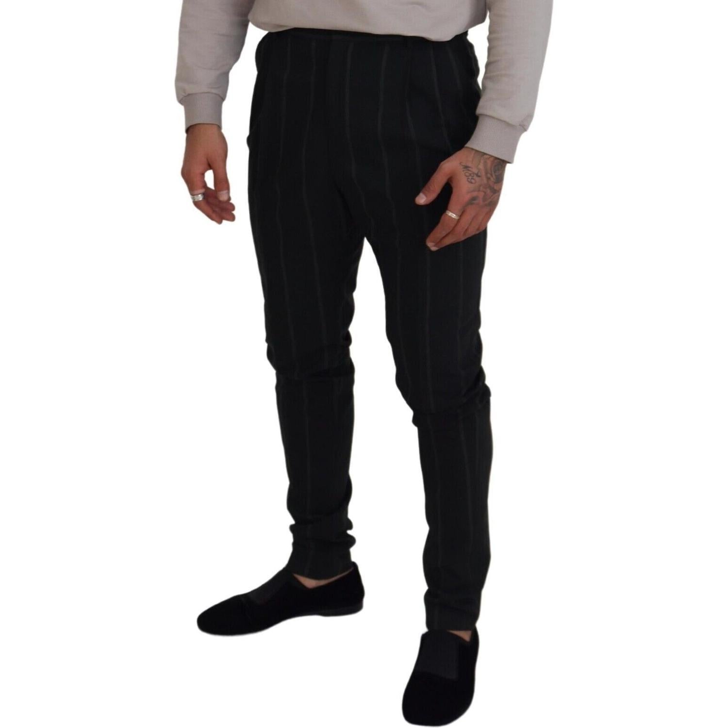 Dolce & Gabbana Black Striped Men Trousers Cotton Pants