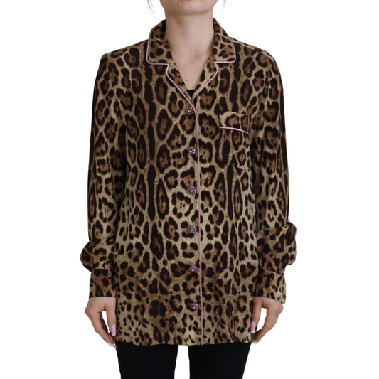 Dolce & Gabbana Brown Leopard Print Long Sleeves Blouse Top