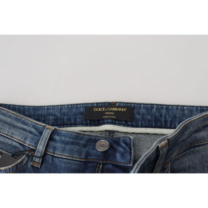 Dolce & Gabbana Blue Washed Cotton Tattered Denim Jeans