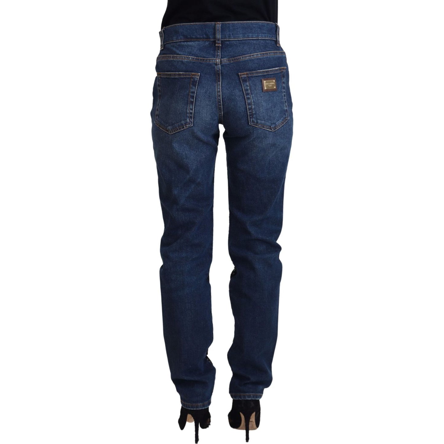 Dolce & Gabbana Elegant Floral Lace Front Denim Jeans & Pants Dolce & Gabbana