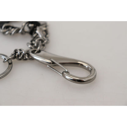 Dolce & Gabbana Black Prince Studs Logo Silver Brass Keychain