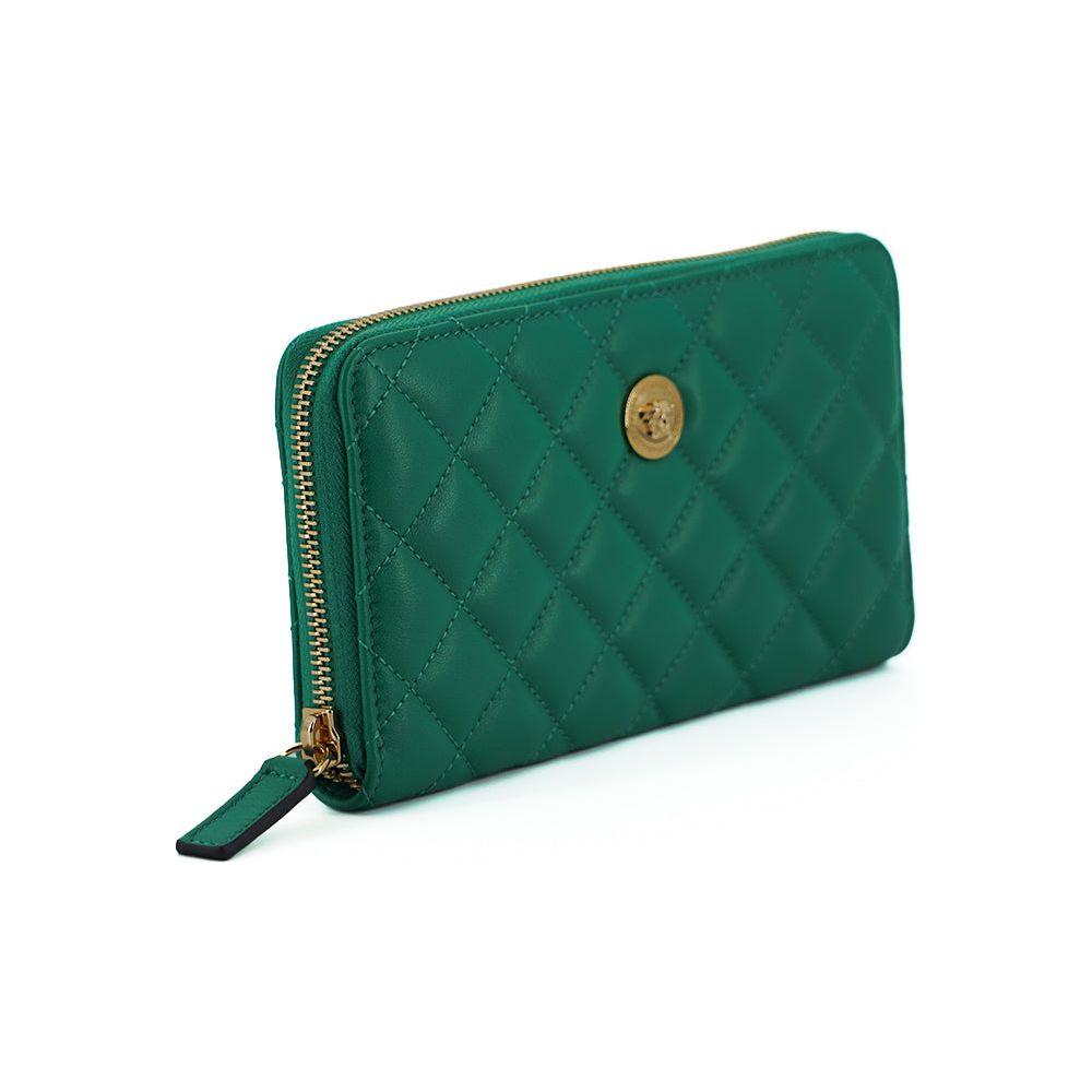 Versace Elegant Quilted Leather Zip Wallet WOMAN WALLETS Versace