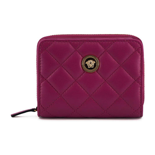 Versace Purple Nappa Leather Bifold Zip Around Wallet