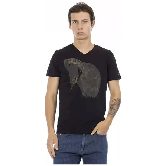 Trussardi Action Black Cotton Men V-Neck T-Shirt Trussardi Action