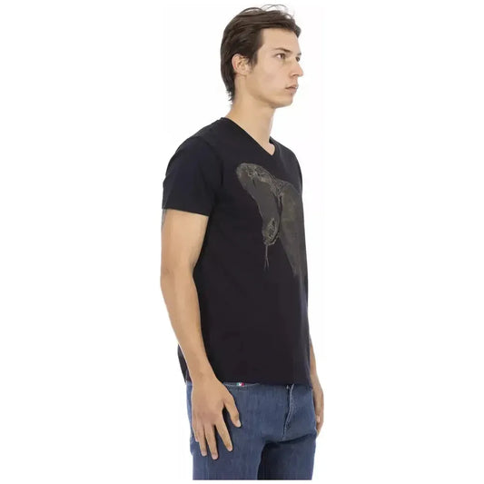 Trussardi Action Black Cotton Men V-Neck T-Shirt Trussardi Action