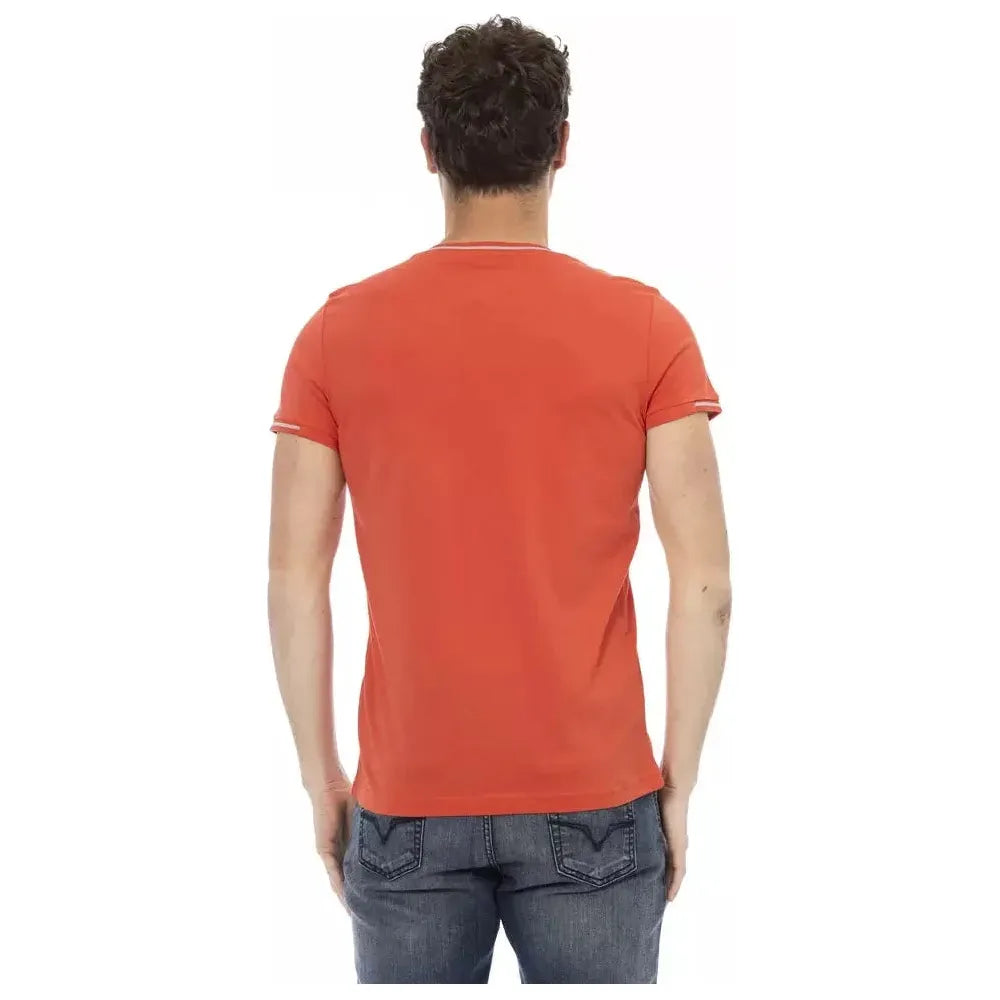 Trussardi Action Orange Cotton Men V-Neck T-Shirt
