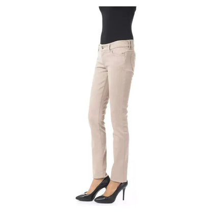 BYBLOS Beige Cotton Women Pant with Back Pocket Chain