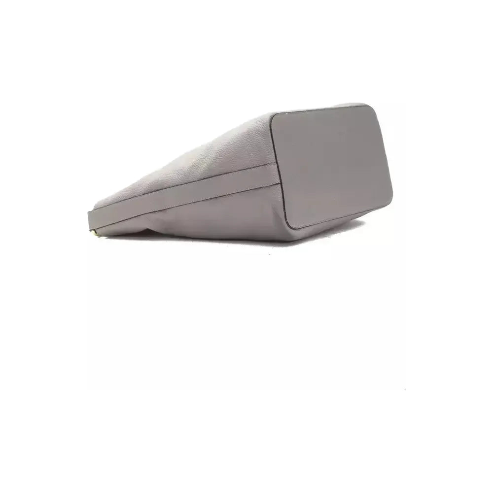 别致的灰色皮革单肩包 - 可调节肩带