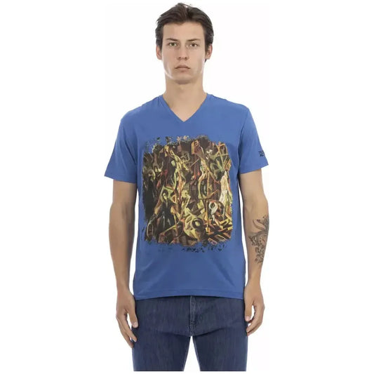 Trussardi Action Blue Cotton Men V-Neck T-Shirt Trussardi Action