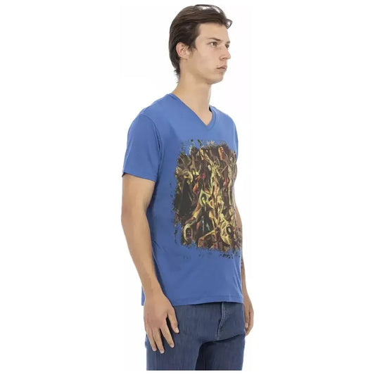 Trussardi Action Blue Cotton Men V-Neck T-Shirt Trussardi Action