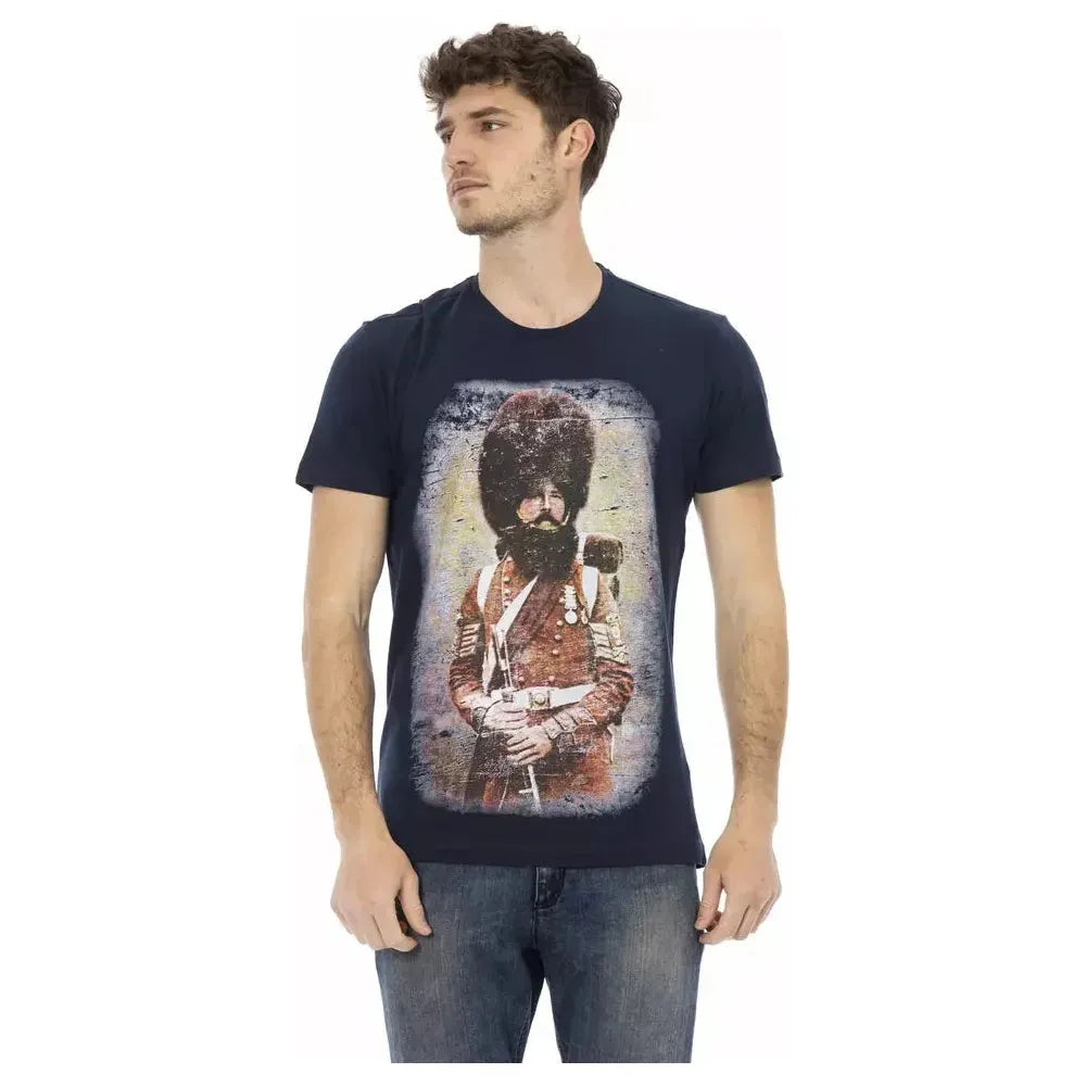 时尚夏日蓝色 T 恤，正面印有独特图案