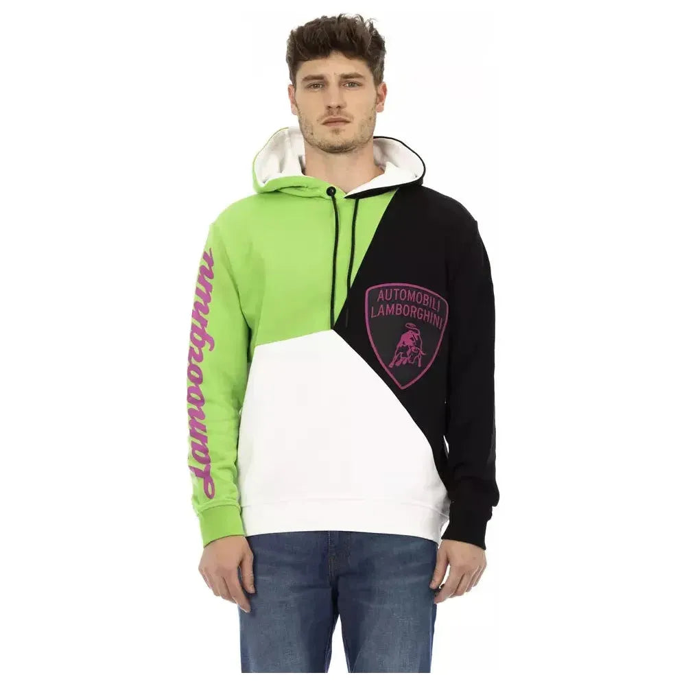 Automobili Lamborghini White Cotton Men Sweater with Hood