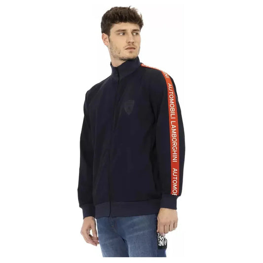 Automobili Lamborghini Blue Polyester Men Sweater with Zip and Side Pockets Automobili Lamborghini