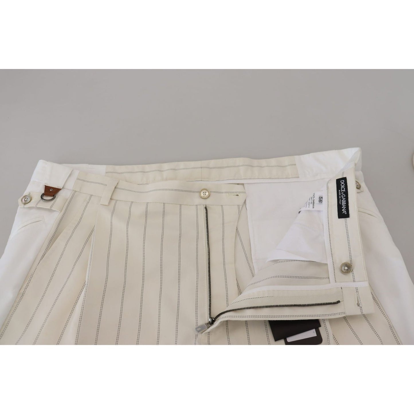 Dolce & Gabbana White Cotton Striped Formal Pants