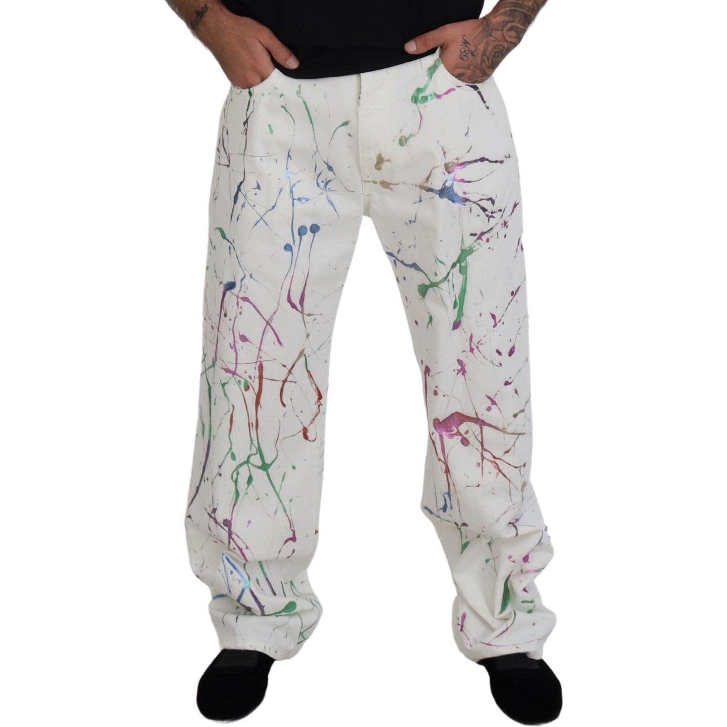 Dolce & Gabbana Chic White Splash Print Denim Pants Dolce & Gabbana