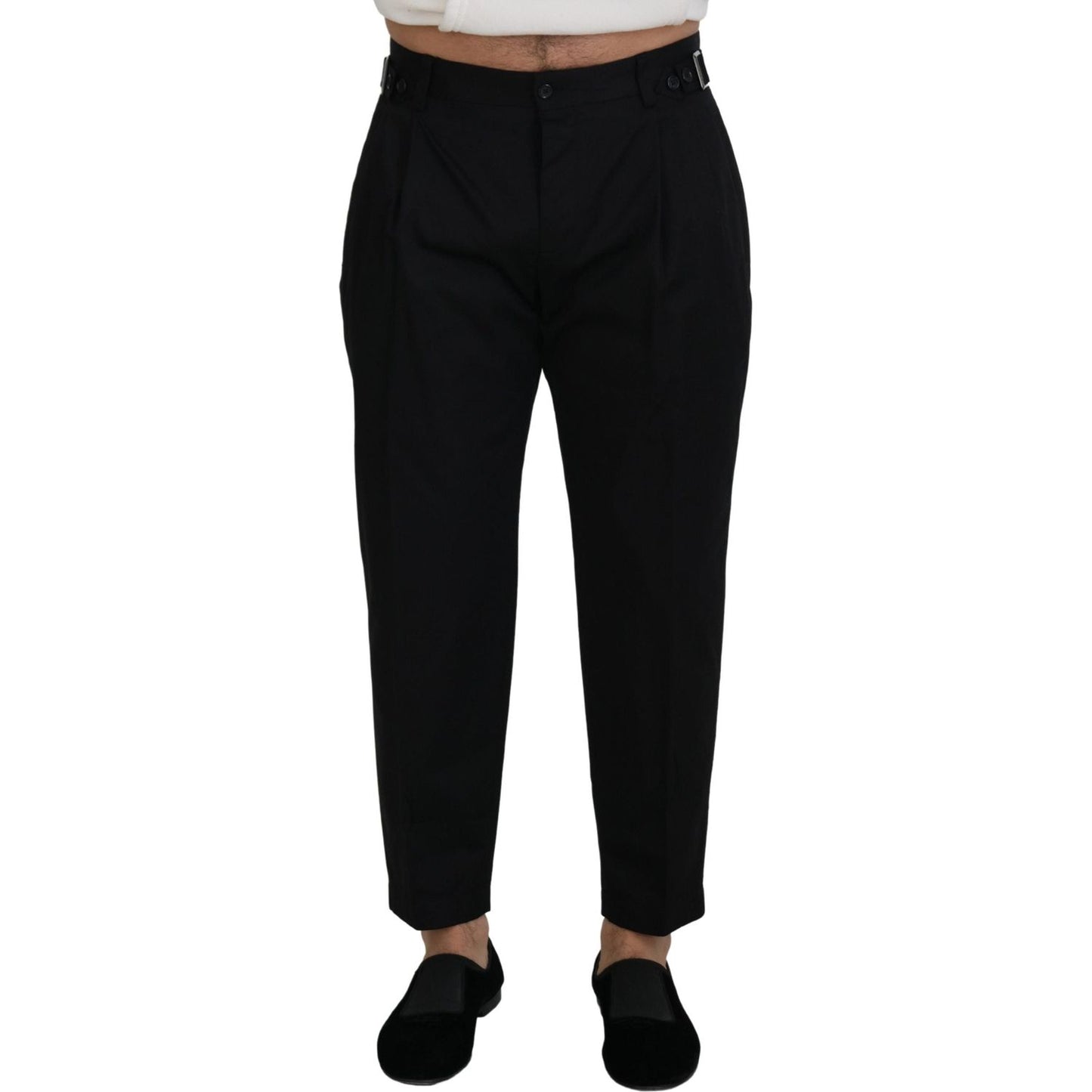 Dolce & Gabbana Sleek Black Italian Designer Pants with Side Buckle Dolce & Gabbana