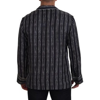 Dolce & Gabbana Blue Striped Silk Pajama Shirt Jacket