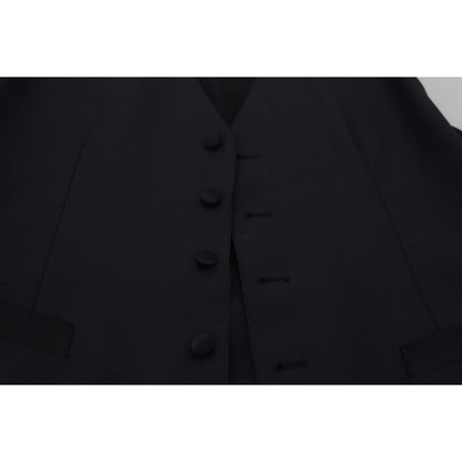 Dolce & Gabbana Black Wool Stretch Waistcoat Formal Vest