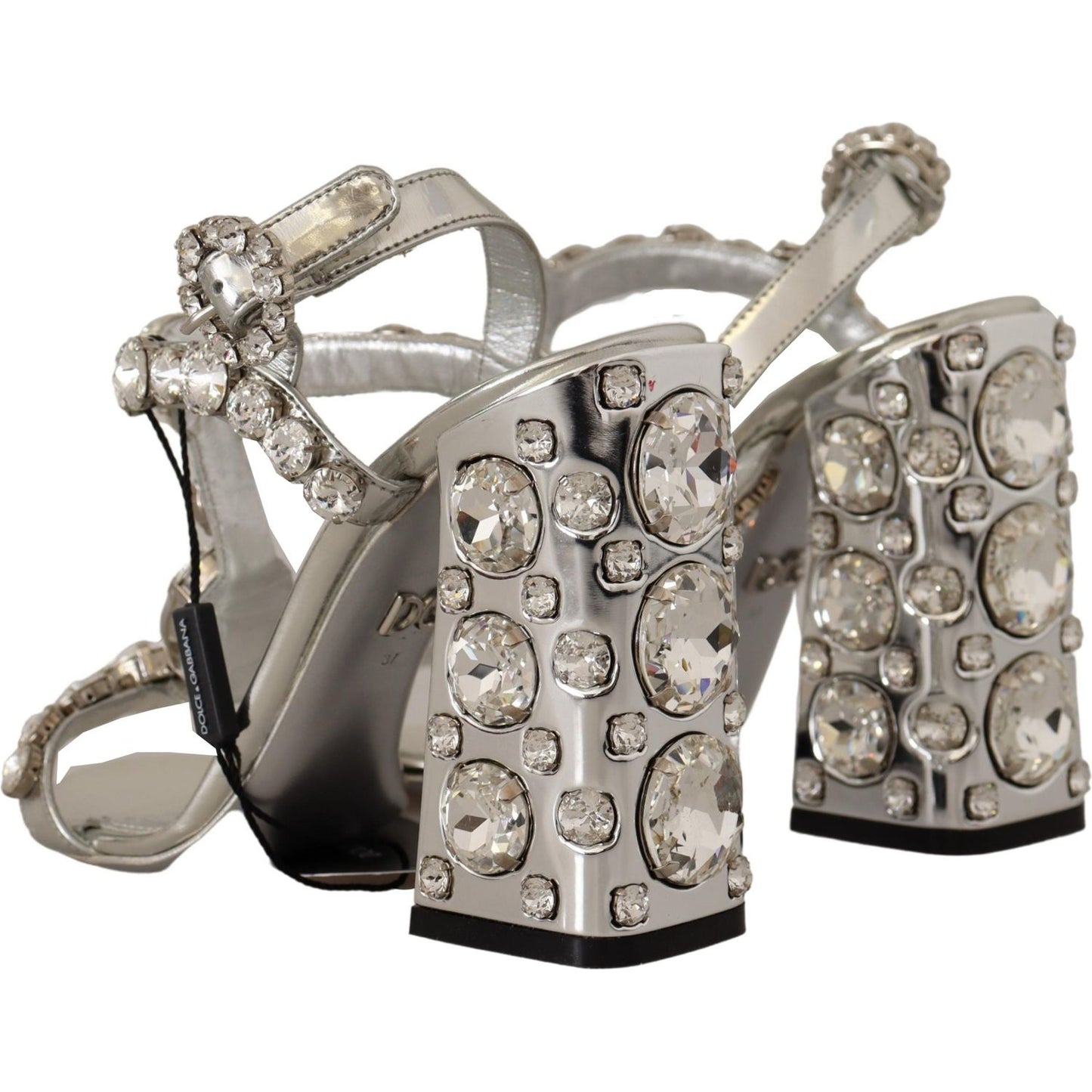 Dolce & Gabbana Crystal-Embellished Silver Leather Pumps Dolce & Gabbana