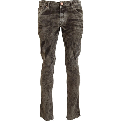 Acht Gray Washed Cotton Corduroy Slim Fit Men Jeans