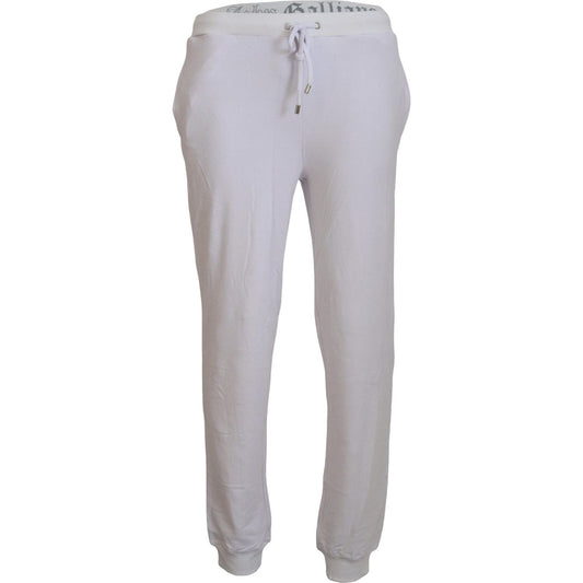 John Galliano White Cotton Logo Mens Jogger Pants