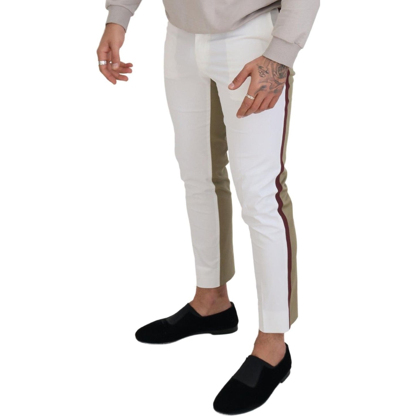 Dolce & Gabbana Two-Tone White & Brown Chic Cotton Pants Dolce & Gabbana