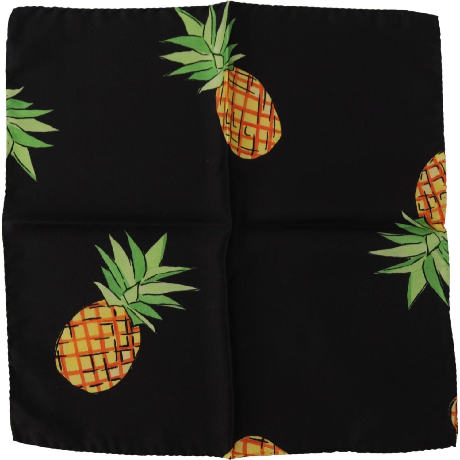 Dolce & Gabbana Black Pineapple Printed Square Handkerchief  Scarf