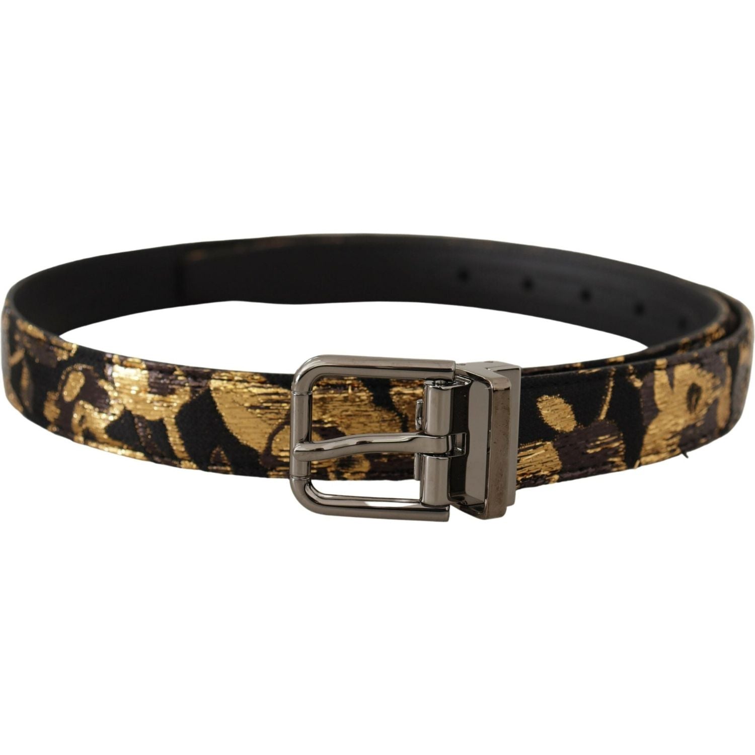 Dolce & Gabbana Multicolor Jacquard Leather Logo Metal Buckle Belt