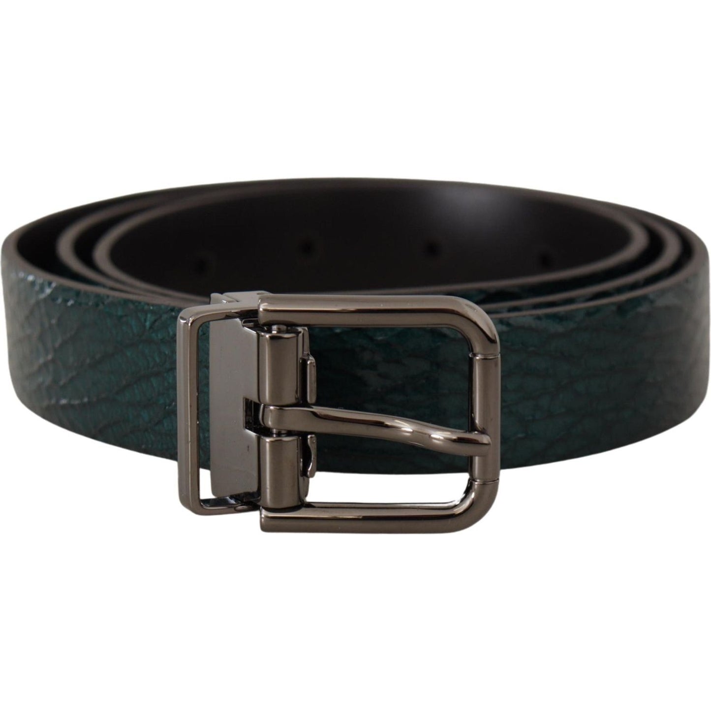 Dolce & Gabbana Elegant Green Leather Belt with Silver Buckle Dolce & Gabbana