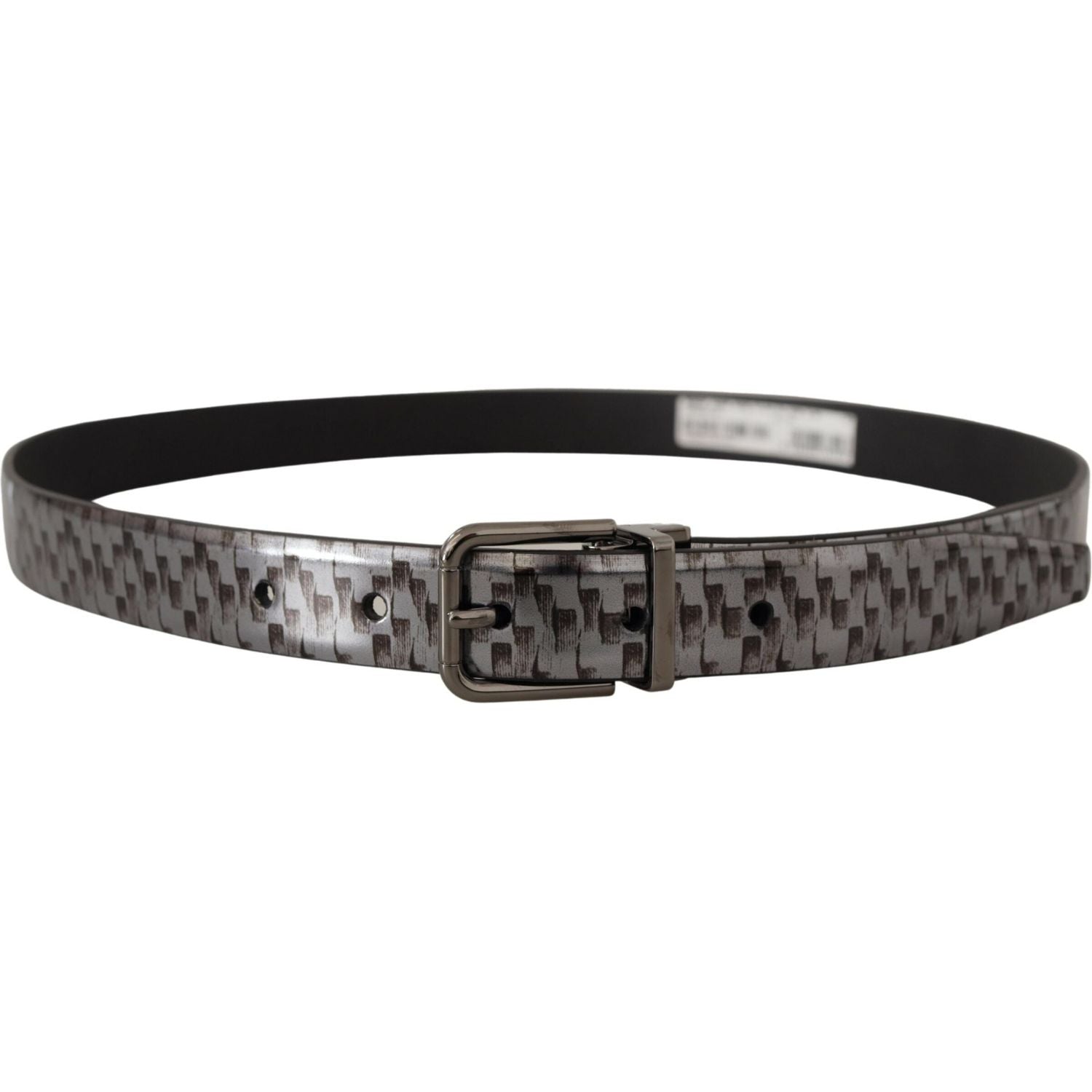 Dolce & Gabbana Gray Herringbone Leather Gray 3D Metal Buckle Belt