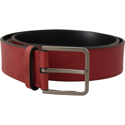 Dolce & Gabbana Maroon Vitello Silver Metal Logo Buckle Belt